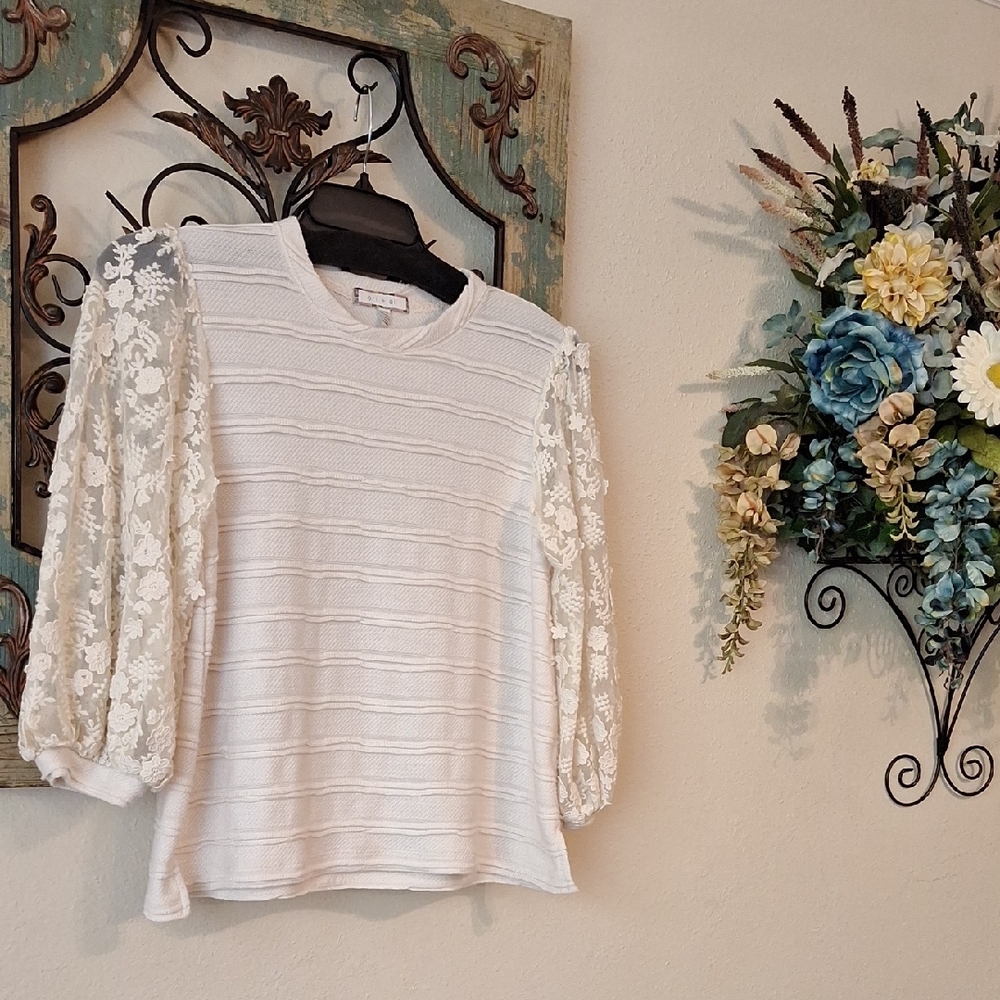 Anthropology eri + ali Chic Lace Sleeve Sweater.  Size XS